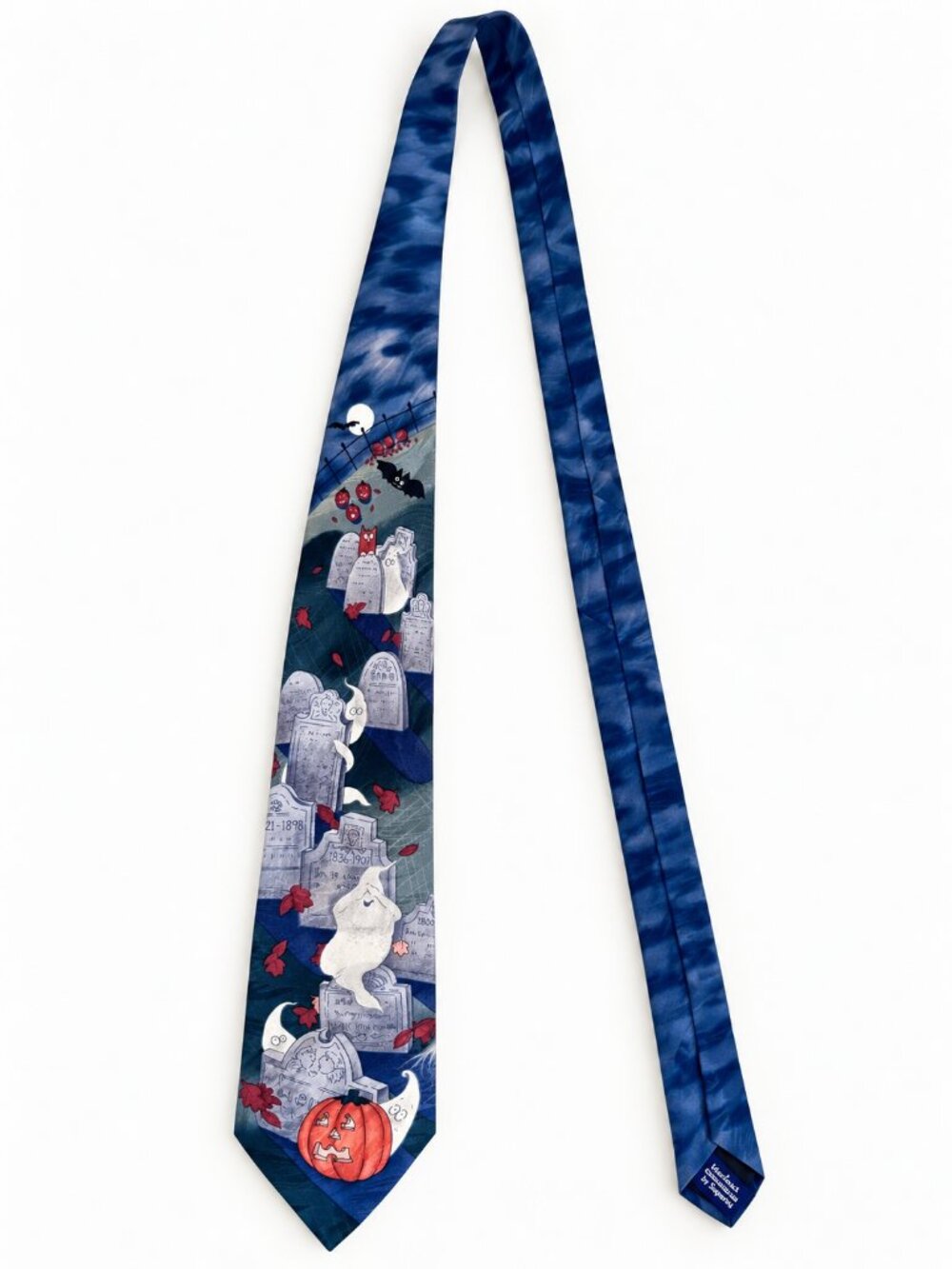 Hallmark Superba Men's Blue Halloween Ghost Pumpkin 100% Silk Tie OS